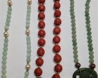 Jade bead necklaces, cinnabar necklace