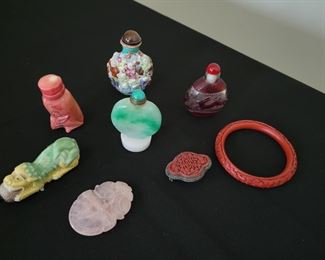 Jade, snuff bottles, Cinnabar, rose quartz