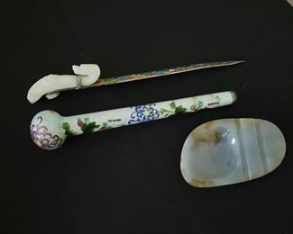 Jade, cloisonne handle