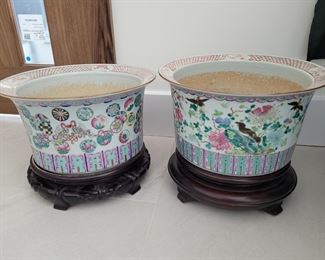 1875 Chinese Famille Rose Planter Pots Large 