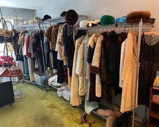 Collection of vintage women's 50s-60s designer custom dresses, fur coats, hats