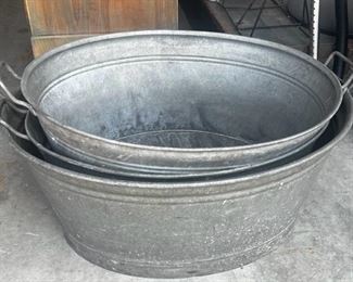 Vintage European wash tubs, galvanized