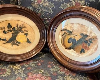Pair of 18th or early 19th Century Theorem Paintings on Velvet 