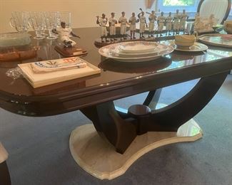 DINING TABLE & CHAIRS, (MARBLE ON BOTTOM COMES OFF)