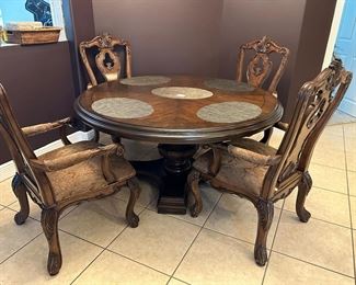 HAVERTY’S VILLA SONOMA TABLE
& HAVERTY’S  “CLAIRE” 4  ARMCHAIRS