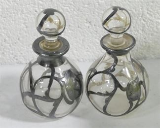 Glass Perfume Bottles with Silver Overlay