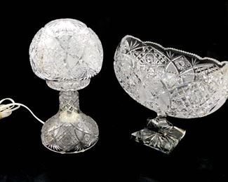 Crystal Lamp and Footed Bowl