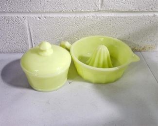 Uranium Glass sugar bowl and juice squeezer