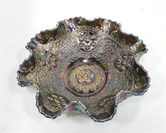 Fenton Carnival Glass Cherry Chain Orange Tree Ruffled Bowl