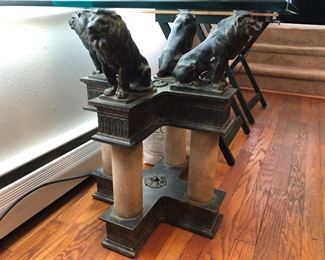 Glass Top Side Table w/ Lion Base (Pair)