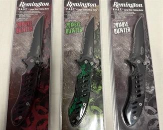 JC046 Set of 3 Remington Large Folding Knifes Zombie Hunters NIB