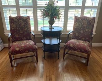 #1	Ethan Allen Wingback Chair - Burgundy Floral	 $100.00 
#2	Ethan Allen Wingback Chair - burgundy Floral	 $100.00 
#3	Maitland-Smith Octagonal Table w/2 shelves & Drawer - 24x33	 $275.00 
