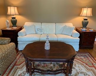 #7	Ethan Allen Cream Sofa - 81" Long	 $275.00 
#8	Wood Coffee Table w/Inlay w/decorative Legs - 32x44x25	 $200.00 
