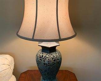 #13	Cast Iron Verde Green Lamp w/Shade & Floral Motif - 33"Tall	 $100.00 
