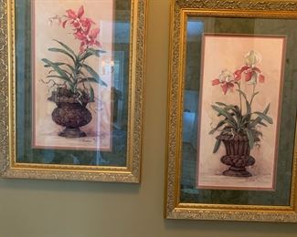 #30	Set of 2 Prints of urn w/flowers  in Gold Frame under Glass - 22x33	 $50.00 
