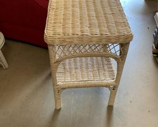 #113	square wicker end table 13x21	$30 
