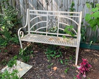 #177 Yellow painted metal bench 50x17x41 as is finish $75