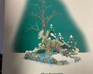 #191 Department 56 Moose in the marsh w/pond pines and posable tree village $20