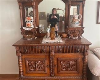 stunning antique oak sideboard/ bar cabinet/ buffet 