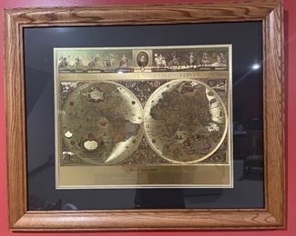 Gold wall map framed 