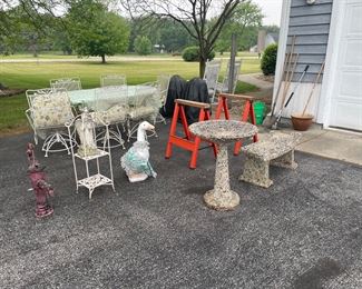 Patio set concrete lawn bench birdbath water pump 