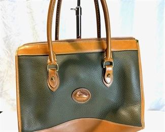 Dooney and Bourke Green and Brown Classic Pebbled Leather Handbag