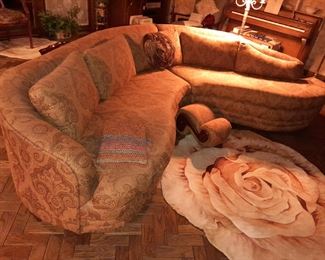 Beautiful Large Curved Sectional Sofa W/ Matching Ottoman
