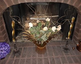 Large Metal Floral Arrangement W/ Gold Candles
