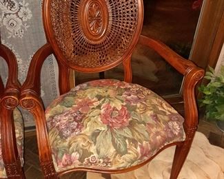 Carved Spiderweb Back Upholstered Arm Chairs (2 Available)