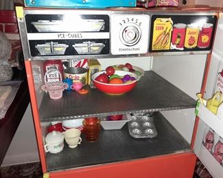 Vintage Gabriel Tin Fridge Toy W/ Faux Food & Colorful Lithographs