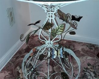 Metal Butterfly Glass Top End Table