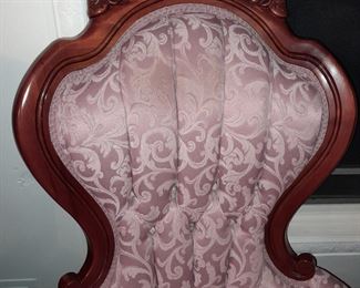 Pink Upholstered Carved Wooden Arm Chair