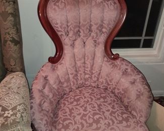 Pink Upholstered Carved Wooden Arm Chair