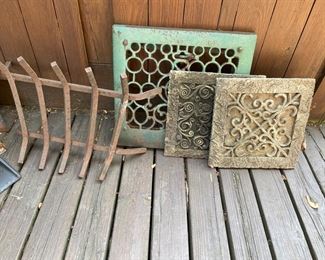 Ceramic and iron art and fireplace grate