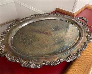 Large silver-plated tray with handles
