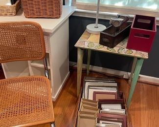 picture frames, desk lamp, leather tote, and side table, Also another view of the Cesca Chair