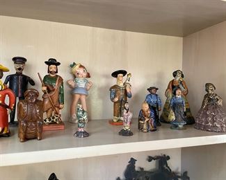 Figurines:  Cast Iron primitive, Asian, MCM ceramic, figurine, metal, and wood 