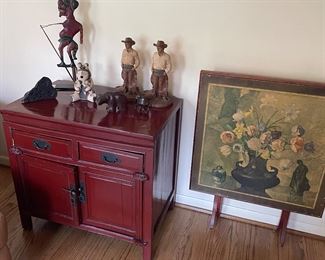 Asain chest and Antique folding card/game table 