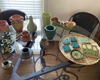 Another view of the Pewabic and Roseville pottery