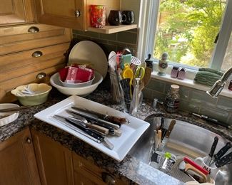 Kitchen essentials, blown glass cream and sugar and cup