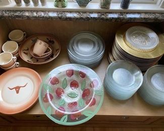 Western enamel dishes, glass dishes, and chargers