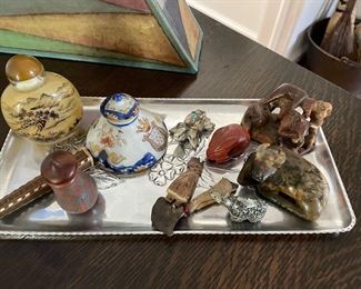 Asian snuff bottle, ad wood and ceramic smalls