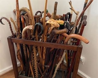 Large selection of canes and walking sticks