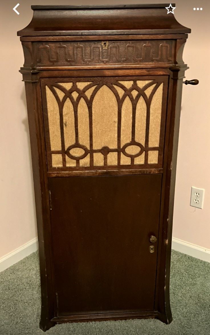 Chippendale Edison C-19 record storage below 1920's family piece that works.
