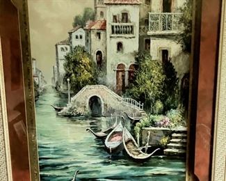 Large Venice print much prettier in person with double matting with corner accents.