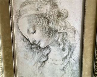 Large heavy frame matted Leonardo Da Vinci framed print marked.