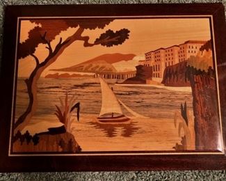 Vintage Italian wood inlay Marquetry wall art marked don't have my notes.
