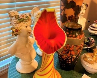 Large blown glass Jack in the Pulpit layered design. I don't see makers embedded mark, does have original Baijab Glass Azerbaijan Russia label. 18 3/4 inches tall mouth 7 inches wide and bottom 8 inches wide.