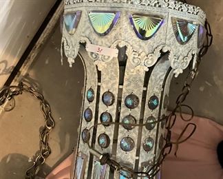 Vintage jeweled swag lamp midcentury for sure.