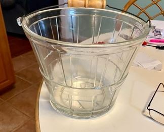 Vintage anchor hocking glass ice bucket with bail handle
